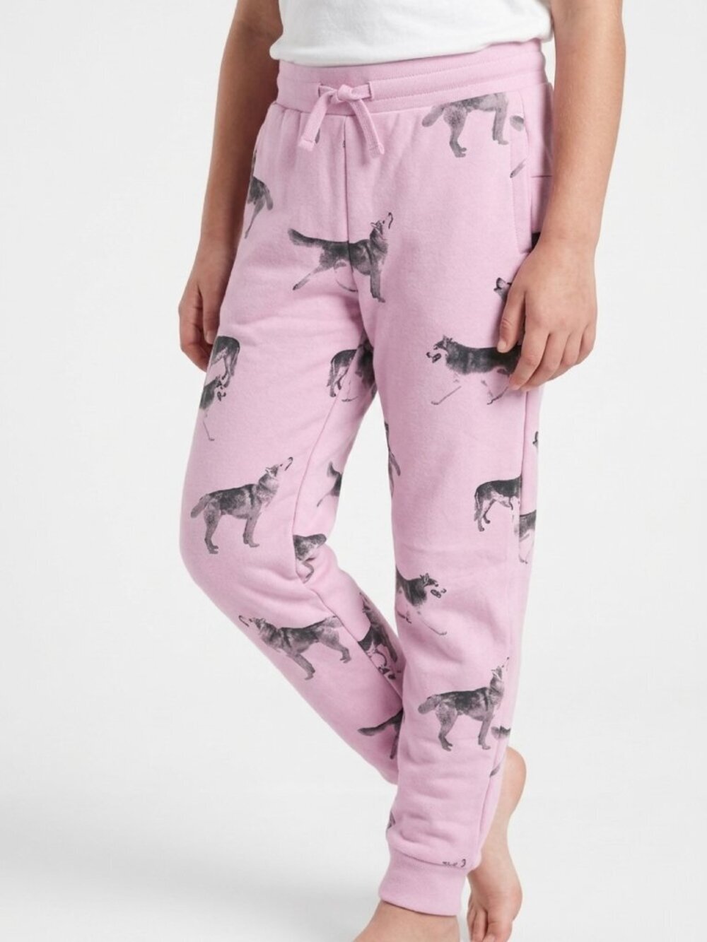 Tea Collection Pink Wolf Print Cotton Joggers, NWT